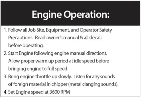Engine Instruction Decal for Maintenance and Safe Operation