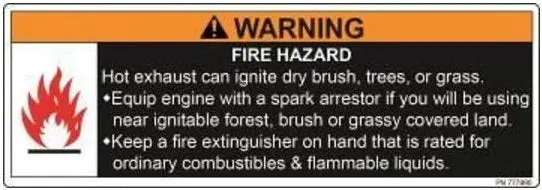 Fire Hazard Warning Decal for Logging Equipment