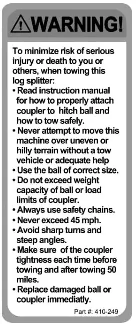 General Safety Warning Decal for Equipment (Part #410-249)
