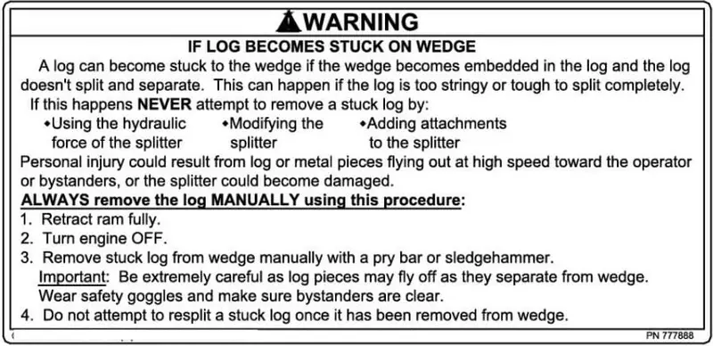 Log Jam Safety Warning Label