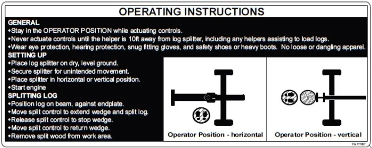Log Splitter Operator Instructions Decal