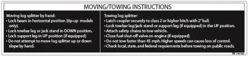 Moving and Towing Safety Instructions Guide (Part #791105)