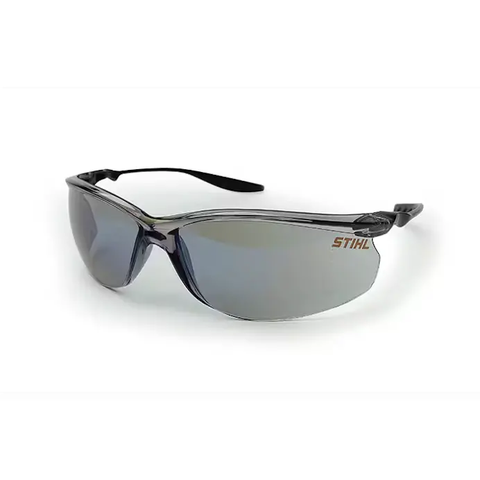 STIHL Sleek Line II Safety Glasses – Black Frame with Blue Mirror Lens (Model 7010 884 0392)