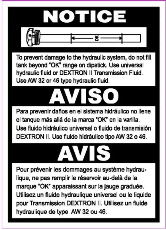 Tri-lingual Dip Stick Level Indicator Decal (S52062400)