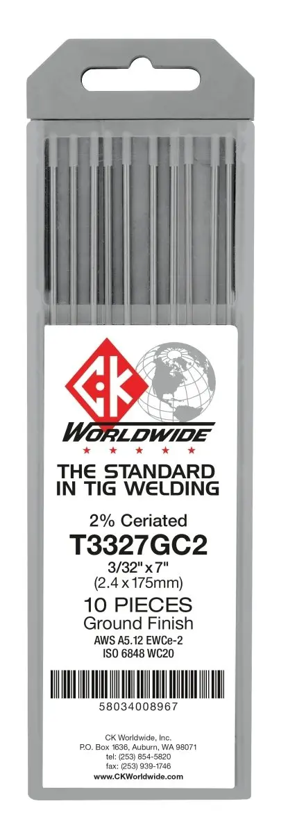 Ck Worldwide 5/32" × 7" 2% Ceriated Tungsten Electrodes (10-Pack) 1
